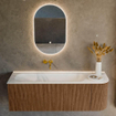 MONDIAZ KURVE 135cm Meuble salle de bain avec module 25 D - couleur Walnut - 1 tiroir - 1 porte - vasque BIG MEDIUM gauche - sans trous de robinet - Talc SW1138294