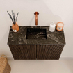 Mondiaz JOYA-DLUX 60cm meuble de toilette - couleur Walnut - Vasque FAYE position Milieu Sans trou de robinet couleur Lava. SW1422436