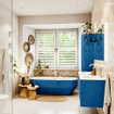 Mondiaz VICA ensemble de meuble de salle de bain - 140cm - meuble sous-vasque jeans - 4 tiroirs - lavabo moon double - 2 trous de robinet - couleur talc - miroir LED - version XL 60cm de haut SW1092195