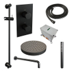 BRAUER Stripe Thermostatische Inbouw Regendouche - 3-weg - rechthoekig - SET 20 - 25cm douchekop - gebogen muurarm - staaf handdouche - doucheslang - geïntegreerde glijstang - mat zwart SW1435152