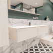ENSEMBLE DE MEUBLE MONDIAZ LUSH - 150cm - 2 tiroirs - lavabo cloud - vasque à droite - 0 trous de robinet - sous-couche SW409529