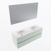 Mondiaz VICA ensemble de meuble de salle de bain - 130cm - meuble sous-vasque greey - 2 tiroirs - lavabo moon double - sans trous de robinet - couleur talc - miroir LED - version XL 60cm de haut SW1092070