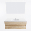 Mondiaz VICA ensemble de meuble de salle de bain - 120cm - meuble sous-vasque chêne blanchi - 2 tiroirs - lavabo denia milieu - 1 trou de robinet - couleur Blanc Brillant - miroir LED - version XL 60cm de haut SW1091917