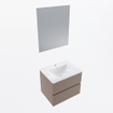 Mondiaz VICA ensemble de meuble de salle de bain - 60cm - meuble sous-vasque fumée - 2 tiroirs - lavabo denia milieu - 1 trou de robinet - couleur Blanc Brillant - miroir LED - version XL 60cm de haut SW1092006