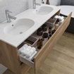 Adema Chaci Ensemble de meuble - 120x46x57cm - 2 vasques ovales en céramique blanche - 2 trous de robinet - 2 tiroirs - armoire de toilette - cannelle SW826900