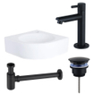 FugaFlow Eccelente Pietra ensemble de lavabo - 30x30x10cm - 1 trou de robinet - angle - céramique - robinet de lavabo noir mat - blanc brillant SW1469035