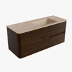 Mondiaz CIRO-DLUX Ensemble de meubles de salle de bains - 120x45x50cm - lavabo Solid Surface Saba - 1 vasque à droite - sans trous de robinetterie - 2 tiroirs - Noyer SW1530710