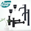 FugaFlow Eccelente Sobrado Slim Kit robinet lavabo - pour double vasque - robinet rehaussé - bonde non-obturable - siphon design - Noir mat SW1123946