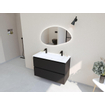 HR Infinity XXL ensemble de meubles de salle de bain 3d 100 cm 1 lavabo en céramique fin blanc mat 2 trous de robinet 2 tiroirs noir mat SW863476