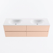 Mondiaz VICA ensemble de meuble de salle de bain - 150cm - meuble sous-vasque rosee - 4 tiroirs - lavabo moon double - sans trous de robinet - version haute de 60cm - talc SW1080458