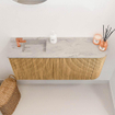 Mondiaz JOYA-DLUX 91.6cm toiletmeubel - ronding rechts kleur Oak - Wastafel FAYE positie Links 1 kraangat kleur Glace. SW1422007