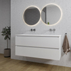 Saniclass Chaci Ensemble meuble de salle de bains - 120x46x55cm - lavabo en céramique blanc - 2 vasques - sans trous de robinet - 2 tiroirs - blanc mat SW809393