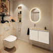 MONDIAZ TURE-DLUX Meuble toilette - 80cm - Talc - EDEN - vasque Frappe - position gauche - sans trou de robinet SW1102595