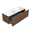 MONDIAZ KURVE 120cm Meuble salle de bain - couleur Walnut - 1 tiroir - vasque CLOUD double - sans trous de robinet - Talc SW1138300