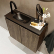 MONDIAZ TURE Fonteinset - 60x23x50cm - 1 kraangat - 2 deuren - dark brown mat - Wasbak links - Solid Surface Zwart SW475529