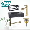 FugaFlow Eccelente Arredo Pack Lave-mains - 40x22x24.5cm - 1 trou de robinet - pierre naturelle - cadre noir - robinet Laiton brossé - Noir SW1125376