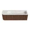 MONDIAZ KURVE-DLUX 145cm Meuble salle de bain avec module 25 G - couleur Walnut - 1 tiroir - 1 porte - vasque BIG LARGE droite - 2 trous de robinet - couleur Ostra SW1137867