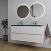 Saniclass Chaci Badkamermeubelset - 120x45x55cm - keramische wastafel mat zwart - 2 wasbakken - 2 kraangaten - 2 lades - mat wit SW809405