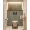 QeramiQ Dely Swirl Toiletset - inbouwreservoir Qeramiq Flush - 35mm zitting - metaal gunmetal bedieningsplaat - ronde knoppen - beige SW1578343
