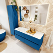 Mondiaz VICA ensemble de meuble de salle de bain - 130cm - meuble sous-vasque jeans - 4 tiroirs - lavabo moon gauche - 1 trou de robinet - couleur talc - miroir LED - version XL 60cm de haut SW1092160