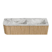 MONDIAZ KURVE-DLUX 155cm Meuble salle de bain avec module 25 G - couleur Oak - 2 tiroirs - 1 porte - vasque LEAF double / droite - sans trou de robinet - couleur Glace SW1137986