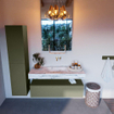 Mondiaz ALAN-DLUX Ensemble de meuble - 120cm - meuble Army mat - 1 tiroir - Lavabo Cloud Glace suspendu - vasque Centre - 0 trous de robinet SW806107