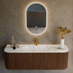 MONDIAZ KURVE-DLUX 140cm Meuble salle de bain avec module 25 G et D - couleur Walnut - 1 tiroir - 2 portes - vasque BIG SMALL centre - 1 trou de robinet - couleur Glace SW1138095