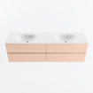 Mondiaz Vica ensemble de meuble de salle de bain - 170cm - meuble sous-vasque rosee - 4 tiroirs - lavabo moon double - 2 trous de robinet - version haute de 60cm - talc SW1080406