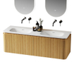 Saniclass Terra vasque pour meuble de salle de bains - 141x46x1.2cm - coins arrondis - 2 vasques - sans trou de robinet - solid surface - blanc mat SW1418384