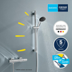 GROHE Precision Get QuickFix Ensemble de douche - robinet de douche thermostatique - avec ensemble barre de douche - 60cm - douchette ronde - 1 type de jet - flexible de douche lisse - chromé SW1028246