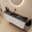 MONDIAZ TURE-DLUX Meuble toilette - 100cm - Linen - EDEN - vasque Lava - position centrale - sans trou de robinet SW1103876