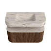 MONDIAZ THOR-DLUX 100cm badmeubel ronding links + rechts kleur Walnut met 1 lade en 2 deuren. Vrijhangende wastafel CLOUD Midden 1 kraangat kleur Nata. SW1467503