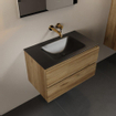 Mondiaz AIVY Ensemble de meuble - 80x45x50cm - 0 trous de robinet - 1 vasque Urban Solid surface - Centre - 2 tiroirs - avec miroir - Melamine Chai SW892440