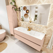 Mondiaz VICA ensemble de meuble de salle de bain - 140cm - meuble sous-vasque rosee - 2 tiroirs - lavabo moon double - sans trous de robinet - version haute de 60cm - talc SW1080376