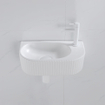 QeramiQ Fuente Ensemble de Lavabo - 40x21.5x12cm - droite - strié - demi-rond - 1 trou de robinet - céramique - ensemble de robinet blanc mat - bouchon de vidange - siphon réduit - blanc brillant SW1233007