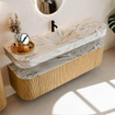 MONDIAZ THOR-DLUX 160cm badmeubel ronding links + rechts kleur Oak met 1 lade en 2 deuren. Vrijhangende wastafel CLOUD Midden 1 kraangat kleur Glace. SW1464965
