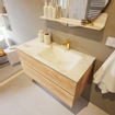 MONDIAZ VICA-DLUX Ensemble meuble de salle de bains - 100cm - meuble bas Washed Oak - 2 tiroirs - vasque encastrée cloud à droite - 1 trou de robinet - version hauteur 60cm - frape SW1088762