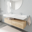 MONDIAZ ALAN 150cm - meuble sous-vasque - chêne blanchi - 2 tiroirs - lavabo suspendu - 2 bassins - 2 trous de robinet - talc SW408504