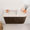 Mondiaz JOYA-DLUX Meuble de toilette 61,6 cm - arrondi droit couleur Noyer - Vasque FAYE position Gauche 1 trou de robinet couleur Ostra. SW1422618