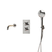 Fortifura Calvi Ensemble de robinet de baignoire - bec - 22cm réductible - flexible en métal - douchette ronde - partie encastrable - support mural - chrome SW1244022
