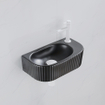 QeramiQ Fuente Ensemble de Lavabo - 40x21.5x12cm - droit - strié - demi-rond - 1 trou de robinet - céramique - ensemble de robinet blanc mat - bouchon de vidange - siphon réduit - noir mat SW1233011