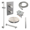 BRAUER Stripe Thermostatische Inbouw Regendouche - 3-weg - rechthoekig - SET 19 - 25cm douchekop - rechte muurarm - staaf handdouche - doucheslang - geïntegreerde glijstang - RVS-kleurig geborsteld PVD SW1435261