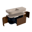 MONDIAZ THOR-DLUX 110cm badmeubel ronding links + rechts kleur Walnut met 1 lade en 2 deuren. Vrijhangende wastafel CLOUD Links 1 kraangat kleur Saba. SW1462994