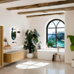 MONDIAZ THOR-DLUX 130cm badmeubel ronding links + rechts kleur Oak met 1 lade en 2 deuren. Vrijhangende wastafel CLOUD Rechts zonder kraangat kleur Nata. SW1463857