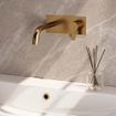 BRAUER Gold Edition Wastafelmengkraan inbouw - gebogen uitloop links - hendel plat smal - inclusief inbouwdeel - afdekplaat - model D 1 - PVD - geborsteld goud SW547631