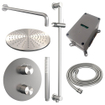BRAUER Brushed Carving douche de pluie encastrée thermostatique - 3 voies - rond - set 88 - tête de douche 30cm - bras mural courbé - douchette barre - flexible de douche - barre de douche intégrée - acier inox brossé PVD SW1159193