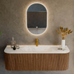 MONDIAZ KURVE-DLUX 140cm Meuble salle de bain avec module 25 G et D - couleur Walnut - 1 tiroir - 2 portes - vasque BIG SMALL centre - 1 trou de robinet - couleur Ostra SW1137855