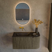 Mondiaz KURVE Ensemble de meubles de salle de bains - 85x46x40cm - 1 tiroir - 1 porte - lavabo solid surface - gauche - sans trou de robinet - Shadow SW1414170