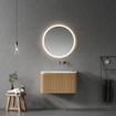 Saniclass Terra Edge Wastafelonderkast- 80cm - ribbel - 2 lades - afgeronde hoeken - sandwood (licht eiken) SW1449110