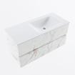 Mondiaz VICA ensemble de meuble de salle de bain - 100cm - meuble sous-vasque carrara - 2 tiroirs - lavabo cloud droite - sans trous de robinet - version haute de 60cm - talc SW1084962